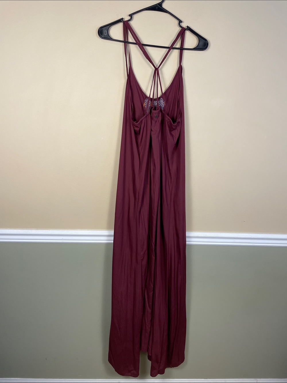 Prana Women’s Autumn Geometric Embroidered Black Cherry Boho Tank Maxi Dress - Picture 4 of 7